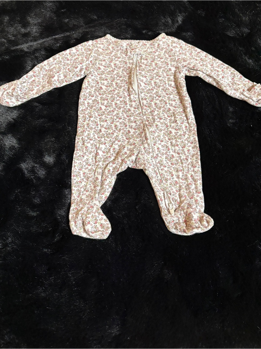 Carter's Cream One-Piece Footed Bodysuit with Pink Floral Print